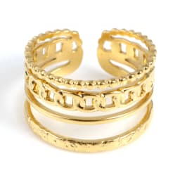 Fashion Stainless Steel Open Rings For Men Women Jewelry Classic Gold Color Link Chain Adjustable Ring Gift (US size 8.5) 18.5mm