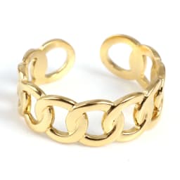 Fashion Stainless Steel Open Rings For Men Women Jewelry Classic Gold Color Link Chain Adjustable Ring Gift (US size 8.5) 18.5mm