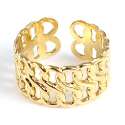 Fashion Stainless Steel Open Rings For Men Women Jewelry Classic Gold Color Link Chain Adjustable Ring Gift (US size 8.5) 18.5mm