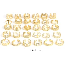 Fashion Stainless Steel Open Rings For Men Women Jewelry Classic Gold Color Link Chain Adjustable Ring Gift (US size 8.5) 18.5mm