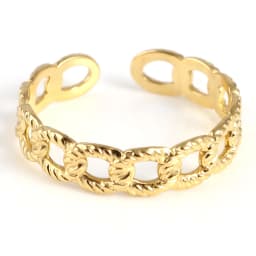 Fashion Stainless Steel Open Rings For Men Women Jewelry Classic Gold Color Link Chain Adjustable Ring Gift (US size 8.5) 18.5mm
