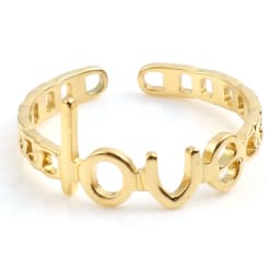 Fashion Stainless Steel Open Rings For Men Women Jewelry Classic Gold Color Link Chain Adjustable Ring Gift (US size 8.5) 18.5mm