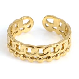 Fashion Stainless Steel Open Rings For Men Women Jewelry Classic Gold Color Link Chain Adjustable Ring Gift (US size 8.5) 18.5mm