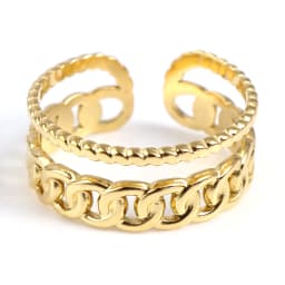 Fashion Stainless Steel Open Rings For Men Women Jewelry Classic Gold Color Link Chain Adjustable Ring Gift (US size 8.5) 18.5mm