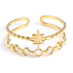 Fashion Stainless Steel Open Rings For Men Women Jewelry Classic Gold Color Link Chain Adjustable Ring Gift (US size 8.5) 18.5mm