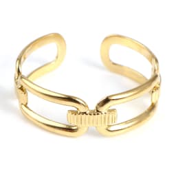 Fashion Stainless Steel Open Rings For Men Women Jewelry Classic Gold Color Link Chain Adjustable Ring Gift (US size 8.5) 18.5mm