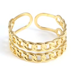 Fashion Stainless Steel Open Rings For Men Women Jewelry Classic Gold Color Link Chain Adjustable Ring Gift (US size 8.5) 18.5mm