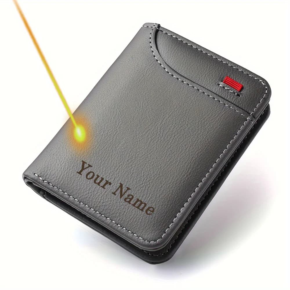 Personalized Men Wallet Custom Engraved Name Text Wallets for Men PU Leather Bifold Unique Birthday/Anniversary Personaliz Gift