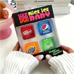 Schylling Needoh Nice Ice Baby 4 Pack Teenie Cube Fidget Relief Sensory Toy Cola Sprite Cube Squish Toy Maltose Non-toxic Gift