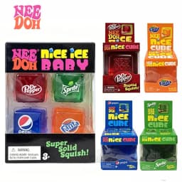 Schylling Needoh Nice Ice Baby 4 Pack Teenie Cube Fidget Relief Sensory Toy Cola Sprite Cube Squish Toy Maltose Non-toxic Gift