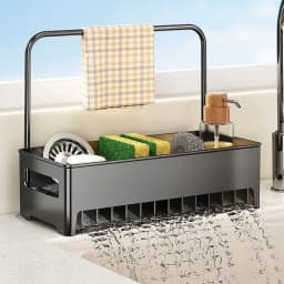 Space-Efficient Kitchen Sink Caddy: Multi-Use Drain Rack & Detachable Holder for Dish Sponges, Cloths, Brushes | Easy to Clean