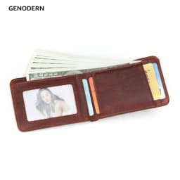 GENODERN Casual Small Wallet for Men Cow Leather Male Slim Wallets Short Mini Wallet with Card Holder Pocket Purses