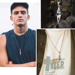 Stylish Blue Stone Man Necklaces Stainless Steel Jewelry Cube Pendant Collar Birthday Party Dad Boyfriend Valentine Gifts