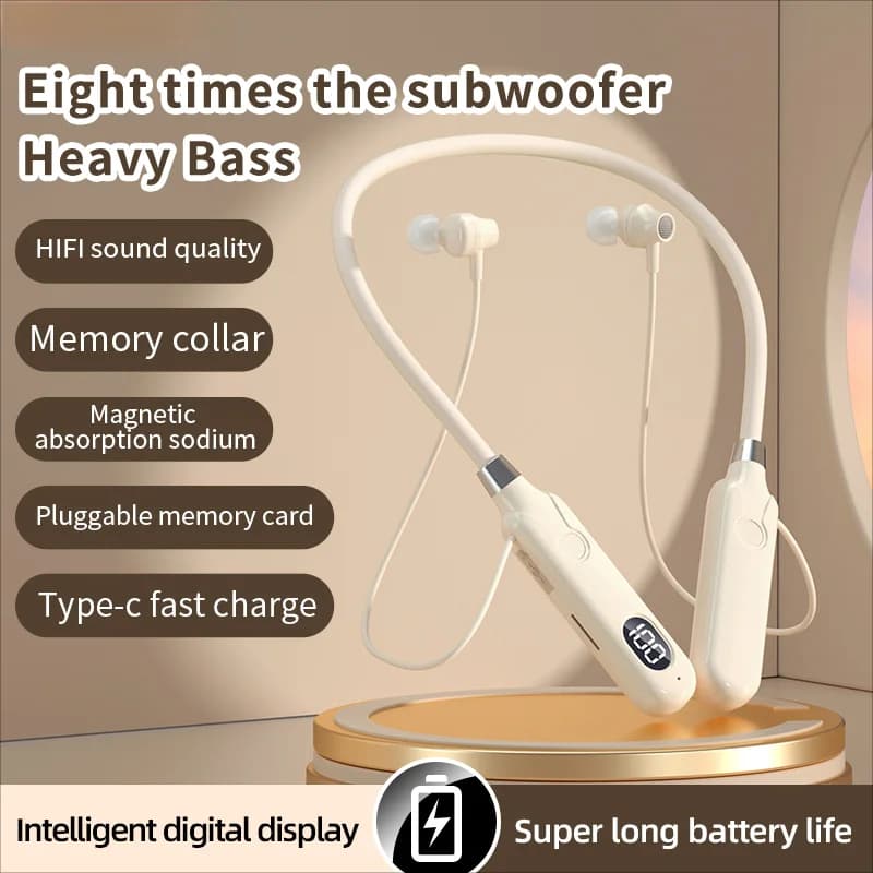 BT-12 Wireless Bluetooth Earphones Sports Headphones Card Insertion Digital Display Noise Cancelling Headset HiFi Music Earbuds