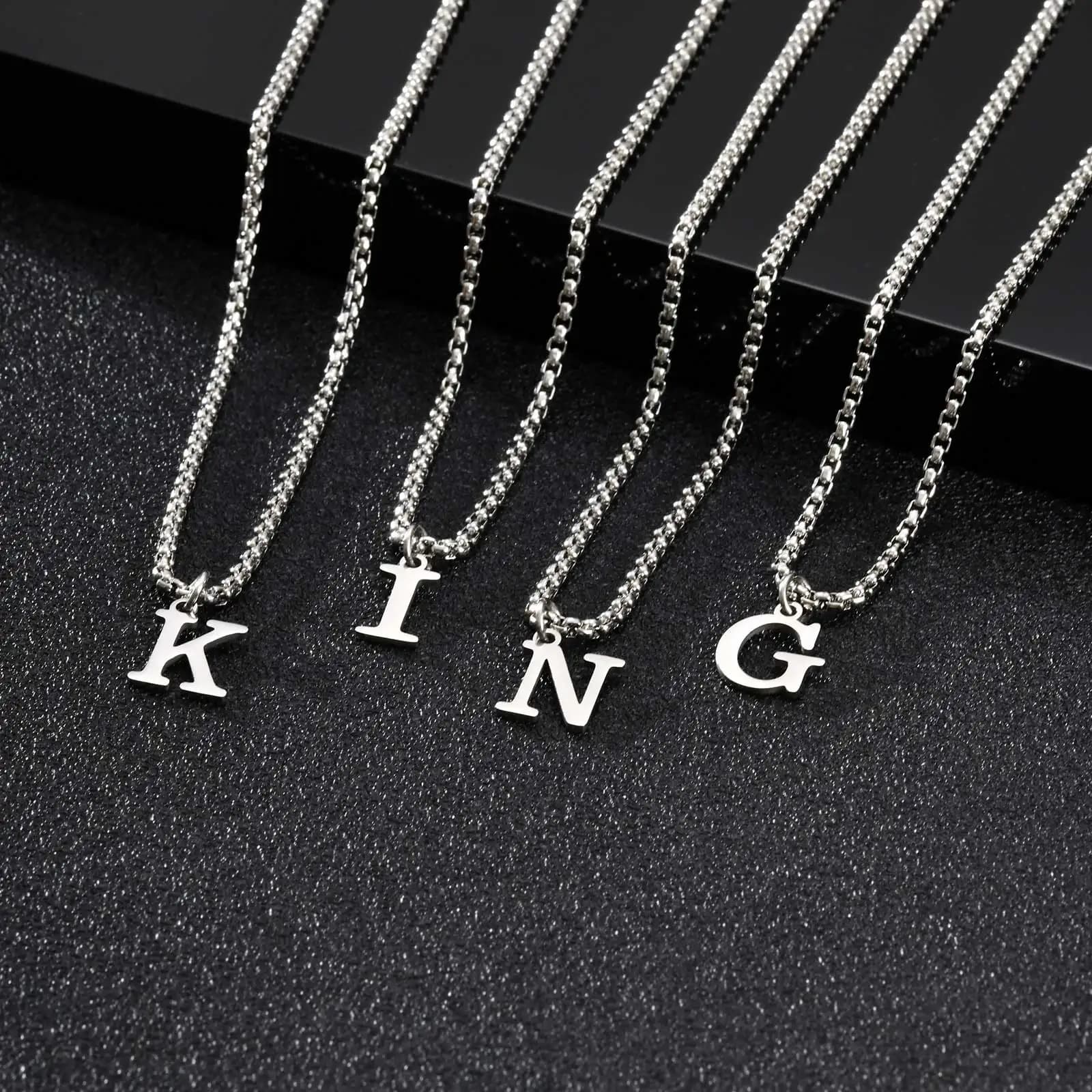 Vnox Simple A-Z Letter Necklace for Men, Waterproof Stainless Steel 26 Letters Pendant Necklace，Men’s Minimal Initial Necklace