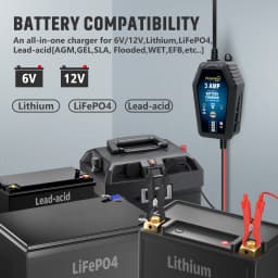 Hiyiton 6V/12V 3000mA Car Motorcycle Smart Battery Charger for Lithium LiFePO4 Lead-Acid Battery Pluse Repair Charge Maintainer