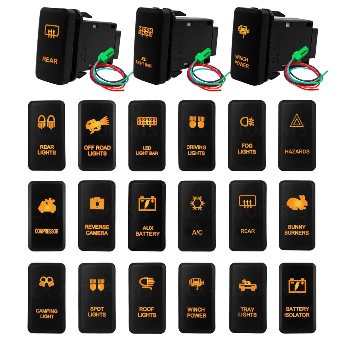 Amber Led Light 12V Car Push Button Switch Winch A/C ON OFF For Toyota 4Runner Tacoma Land Cruiser Reiz Hilux Prado FJ Cruiser