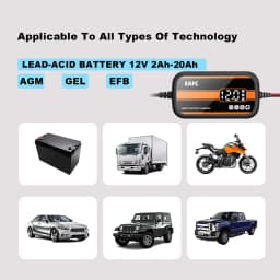 Newest 12V Car Battery Charger 2Ah-20Ah Intelligent Digital Display Lead Acid Battery Repair Charger for Car SUV Motorcycle