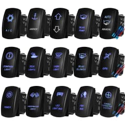 12V 24V Boat Trim Tabs Switch (ON)-OFF-(ON) Momentary Rocker Switch Waterproof Blue Light ON-OFF Toggle Switch With Harness