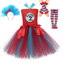 Cat in the Hat Girls Tutu Dress With Headband Dr. Seuss Thing 1 Thing 2 Costume for Kids Birthday Party Cosplay Fancy Dresses