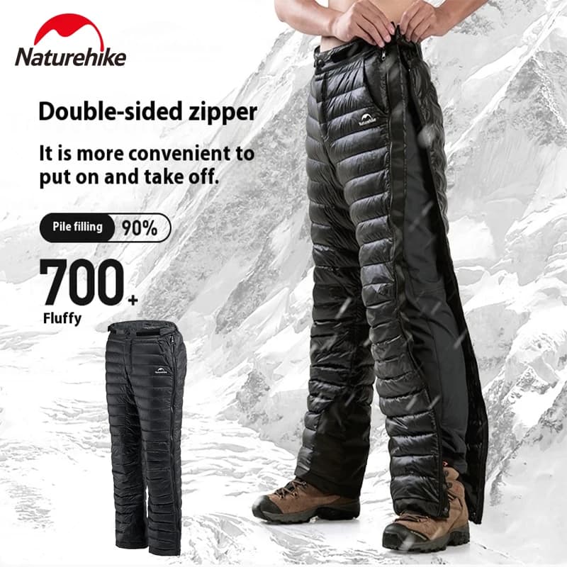 Naturehike Down Pants Double Side Zipper Warm Duck Down Pants Outdoor Winter Windproof Waterproof Pants 20D/400T Nylon 700FP