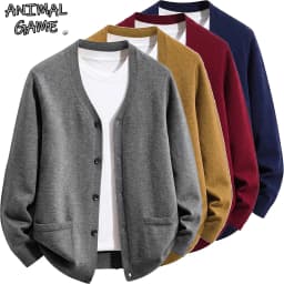 Men's V-Neck Knit Cardigan Sweater Casual Button Down Long Sleeve Warm Coat Jacket Loose Fit Winter Sweatshirts with Pockets