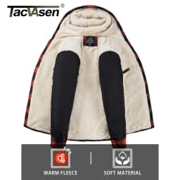 TACVASEN Sherpa Lined Flannel Jacket Mens Heavyweight Hooded Fleece Jacket Thicken Warm Button Down Plaid Jacket Outwear Coats