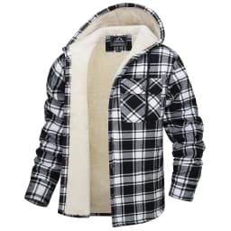 TACVASEN Sherpa Lined Flannel Jacket Mens Heavyweight Hooded Fleece Jacket Thicken Warm Button Down Plaid Jacket Outwear Coats