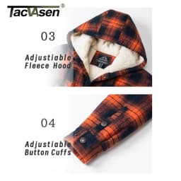 TACVASEN Sherpa Lined Flannel Jacket Mens Heavyweight Hooded Fleece Jacket Thicken Warm Button Down Plaid Jacket Outwear Coats