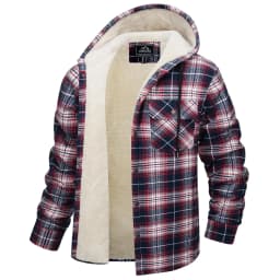 TACVASEN Sherpa Lined Flannel Jacket Mens Heavyweight Hooded Fleece Jacket Thicken Warm Button Down Plaid Jacket Outwear Coats