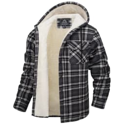 TACVASEN Sherpa Lined Flannel Jacket Mens Heavyweight Hooded Fleece Jacket Thicken Warm Button Down Plaid Jacket Outwear Coats