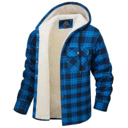 TACVASEN Sherpa Lined Flannel Jacket Mens Heavyweight Hooded Fleece Jacket Thicken Warm Button Down Plaid Jacket Outwear Coats