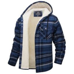 TACVASEN Sherpa Lined Flannel Jacket Mens Heavyweight Hooded Fleece Jacket Thicken Warm Button Down Plaid Jacket Outwear Coats