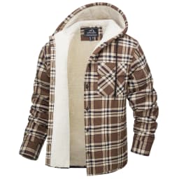 TACVASEN Sherpa Lined Flannel Jacket Mens Heavyweight Hooded Fleece Jacket Thicken Warm Button Down Plaid Jacket Outwear Coats