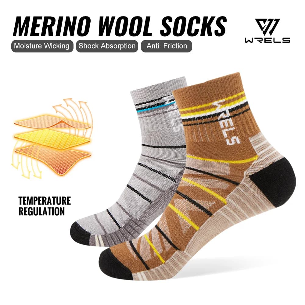 WRELS 1/2/3pairs Merino Wool Socks Warm Thermal Hiking Socks Cushion Sweat Wicking Breathable Compression Merino Wool Socks