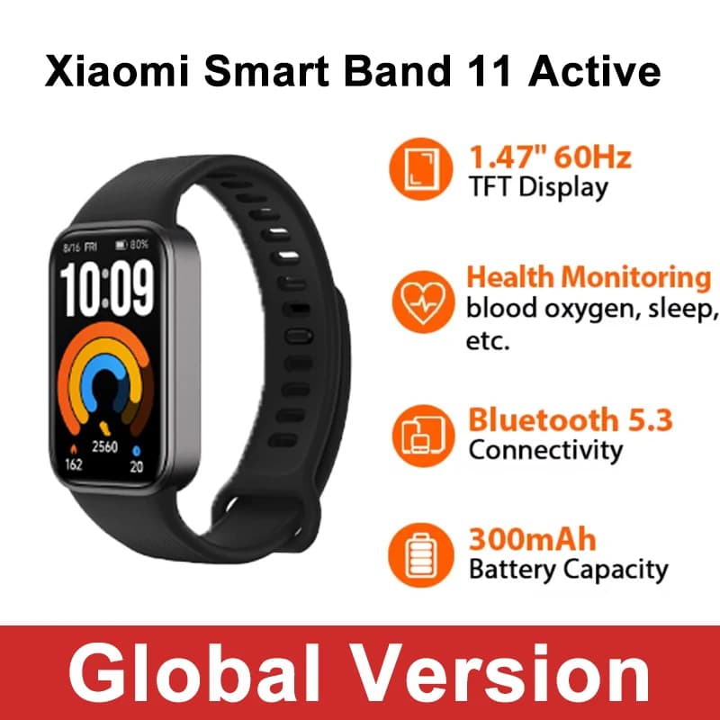 Xiaomi Smart Band 11 Active Global Version 1.47'' TFT Display 5ATM Water Resistance Mi Sports Bracelet 21-days Battery Life
