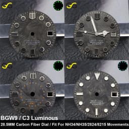 28.5mm Carbon Fiber Texture Watch Dial BGW9 C3 Hands Luminous Date Window Dial For NH34 NH35 2824 Movement Watch Accessories
