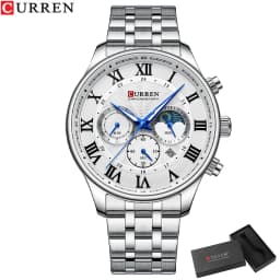 CURREN Casual Business Stainless Steel Bracelet Watch for Men Chronograph Roman Numeral Dial Men's Wristwatch