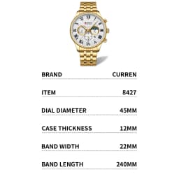 CURREN Casual Business Stainless Steel Bracelet Watch for Men Chronograph Roman Numeral Dial Men's Wristwatch