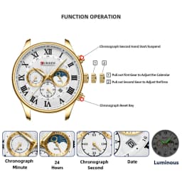 CURREN Casual Business Stainless Steel Bracelet Watch for Men Chronograph Roman Numeral Dial Men's Wristwatch