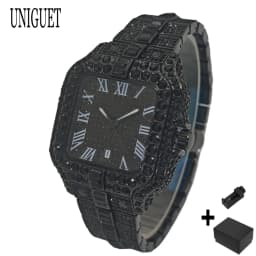 Hot Fashion Full Diamond Watch Men UNIGUET Brand Hip Hop Iced Out Bling Jewelry Square Quartz Wristwatch For Man Dropshipping