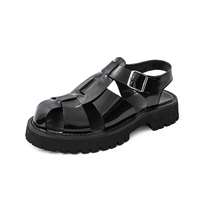 4.5Cm Thick Sole Heightening Sandals Men's Glossy Cowhide Buckle Business Casual British Genuine Leather Summer Sandals for Men