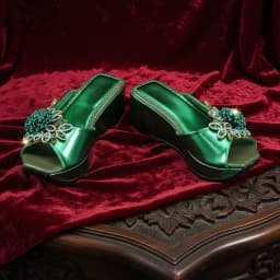 2026 Women's Elegant Green Wedge Heel Shoe and Matching Bag Set with Rhinestone Accents – Stylish Square Toe Design for Parties