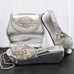 2026 Women's Elegant Green Wedge Heel Shoe and Matching Bag Set with Rhinestone Accents – Stylish Square Toe Design for Parties