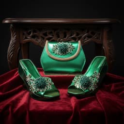2026 Women's Elegant Green Wedge Heel Shoe and Matching Bag Set with Rhinestone Accents – Stylish Square Toe Design for Parties