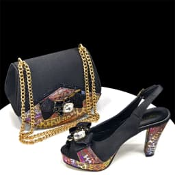 2024 Rhinestone Design INS Hot Sale New Arrivals African Shoes and Bag Set in Blue Color Open Toe Comfortable Women Heels