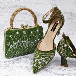 Elegant Italian Rhinestone Pointed-Toe High Heel Shoes with Matching Handbag Set - Stylish & Comfortable Women's Footwear