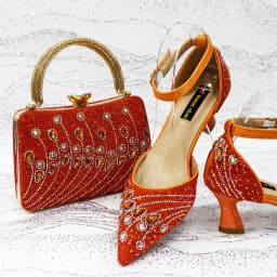 Elegant Italian Rhinestone Pointed-Toe High Heel Shoes with Matching Handbag Set - Stylish & Comfortable Women's Footwear