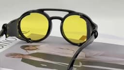 Retro Sunglasses Men Women Leather Round Glasses Vintage Goggles Anti Wind Outdoors Sports Sun Glasses UV400
