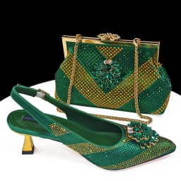 Venus Chan Italian Shoes and Bags Matching Set 2024 Silver Color Rhinestone Fashion High Heels for Women Pointed Toe Pumps